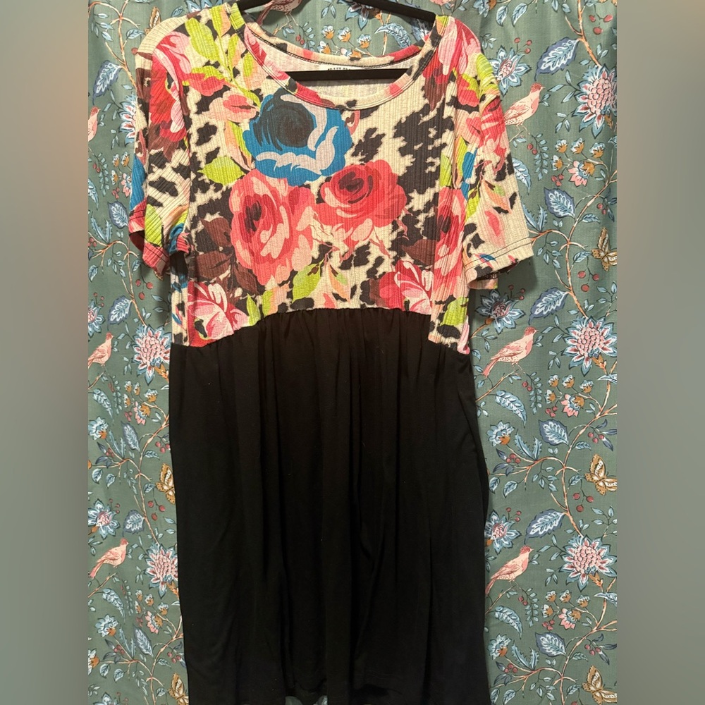 Crazy Train Floral and Black Midi Dress